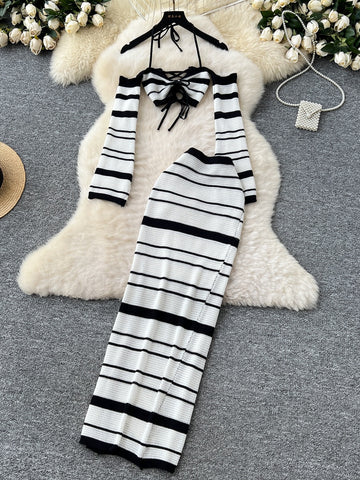 Black & White Striped Ensemble Set