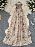 Soft Butterfly Ruched Neckline Long Dress