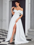 Ruched A Line Off The Shoulder Wedding Dress With Slit