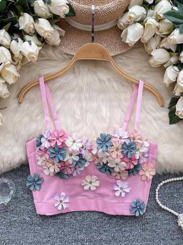 Adjustable Straps Floral Applique Crop Top