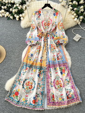 Vibrant Floral Patterns Exquisite Long Dress