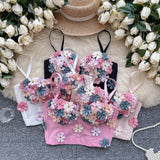 Adjustable Straps Floral Applique Crop Top