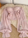 Ruffle Trim Blush Pink Corset Blouse