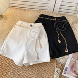 Elegant Chain Rose Black Shorts