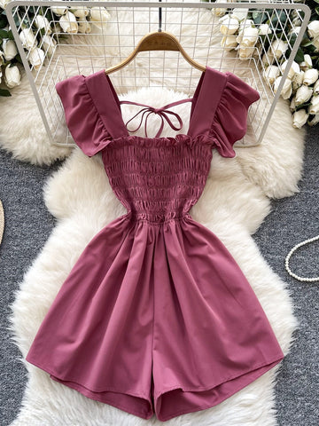 Vintage Elegance Pink Short Mini Summer Jumpsuit