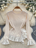 Elegant Ruffles Long Sleeve Cream Blouse