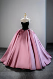Black Velvet & Pink Satin Ball Gown Princess Prom Dress