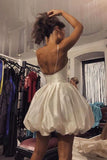 Off White Satin Backless Homecoming Dress