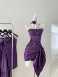 Asymmetrical Flower Purple Mini Dress