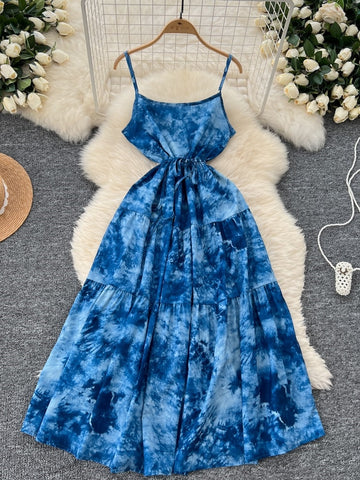 Flowy Tiers Blue Tie-Dye Maxi Dress