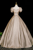 A-Line Satin Floor Length Champagne Prom Dress