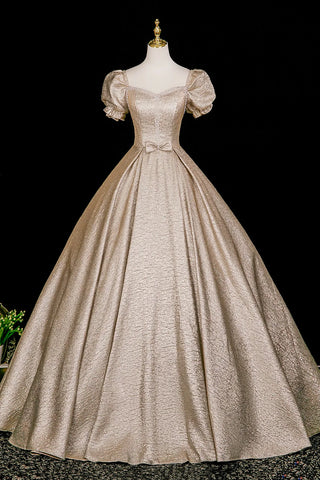 A-Line Satin Floor Length Champagne Prom Dress