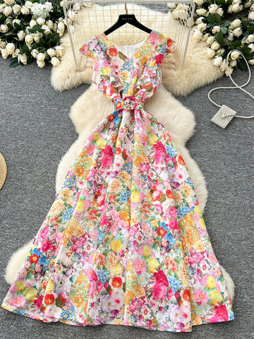 Bowknot Waist Floral Patterned Summer Dress