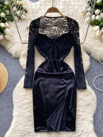 Long Sleeves Flattering Fit Lace Black Dress