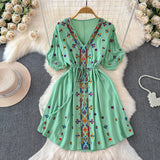 Embroidery White V-Neck Chiffon Summer Dress