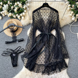 Sheer Black Polka Dot Lace Robe