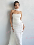 Trumpet Mermaid Tulle Strapless Shawl Wedding Dress