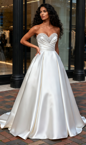 Beading Sweetheart Satin A Line Crystal Wedding Dress