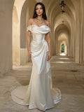 Off The Shoulder Ruched Satin Trumpet Mermaid Wedding Dress