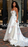 Beading Sweetheart Satin A Line Crystal Wedding Dress