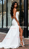 Satin Trumpet Mermaid Ruched Strapless Wedding Dress With Slit