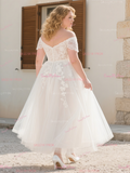Tea Length A Line Off The Shoulder Plus Size Wedding Dress