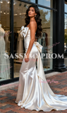 Bowknot Detachable Train Satin Trumpet Mermaid Wedding Dress