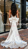 Bowknot Detachable Train Satin Trumpet Mermaid Wedding Dress