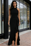Long Maxi Halter Spandex Ruffles Slit Party Dress