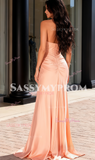 Sweetheart Corset Satin Halter Beading Prom Dress With Slit
