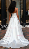 Beading Sweetheart Satin A Line Crystal Wedding Dress