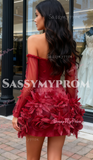 Off The Shoulder Flower Feather Burgundy Homecoming Dress
