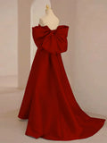 Dynamic Burgundy Satin A Line Prom Dress With Bow