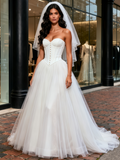 Corset Satin Top A Line Tulle Sweetheart Wedding Dress