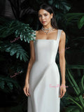 Sheath Column Satin Straps Wedding Dress With Slit