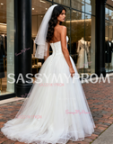 Corset Satin Top A Line Tulle Sweetheart Wedding Dress