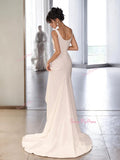 Satin Draped Square A Line Wedding Dress With Slit