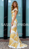 Beading Yellow Trumpet Mermaid Off The Shoulder Prom Dress