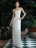 Sheath Column Satin Straps Wedding Dress With Slit