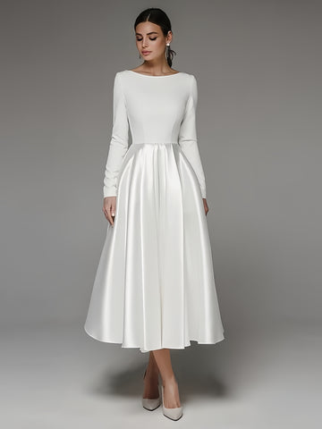 Simple White Long Sleeve Button Party Dress