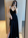 Black Split Thigh Cami Style Dress