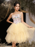 Colorful Sequin Sweetheart Yellow Tulle Ruffles Homecoming Dress