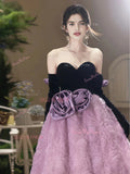 Rose Purple A Line Black Sweetheart Prom Dress