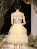 Colorful Sequin Sweetheart Yellow Tulle Ruffles Homecoming Dress