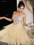 Colorful Sequin Sweetheart Yellow Tulle Ruffles Homecoming Dress