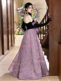 Rose Purple A Line Black Sweetheart Prom Dress