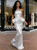 Silver Sequin One Shoulder Ruffles Trumpet Mermaid Prom Dress