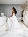 Tulle Cut Out A Line White Sweetheart Wedding Dress