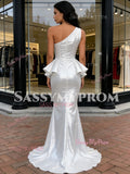 Silver Sequin One Shoulder Ruffles Trumpet Mermaid Prom Dress