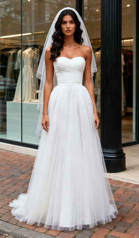 Tulle Ruched A Line Sleeveless Sweetheart Wedding Dress